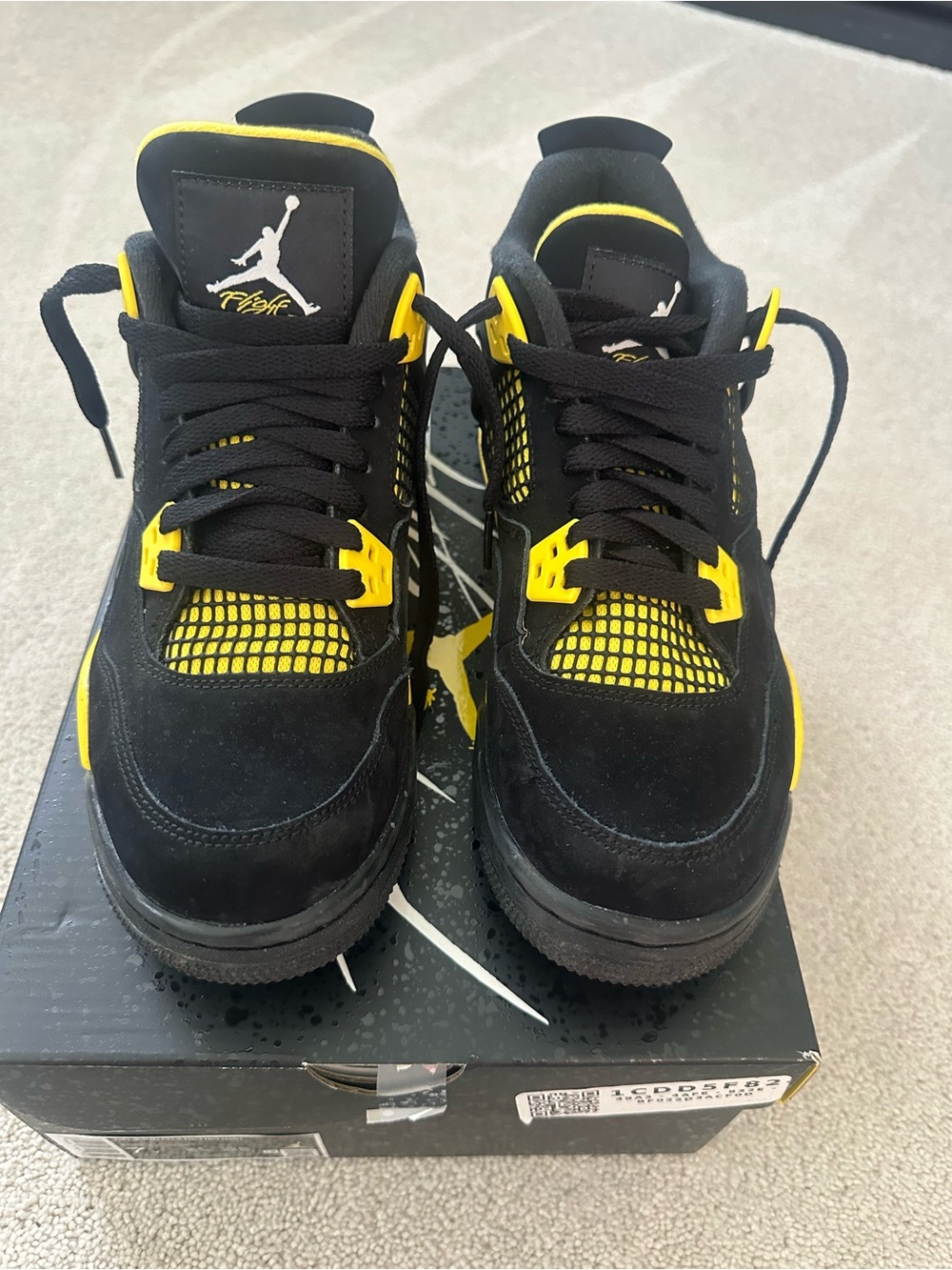 Jordan Black and Yellow Retro 4 Sneakers kids